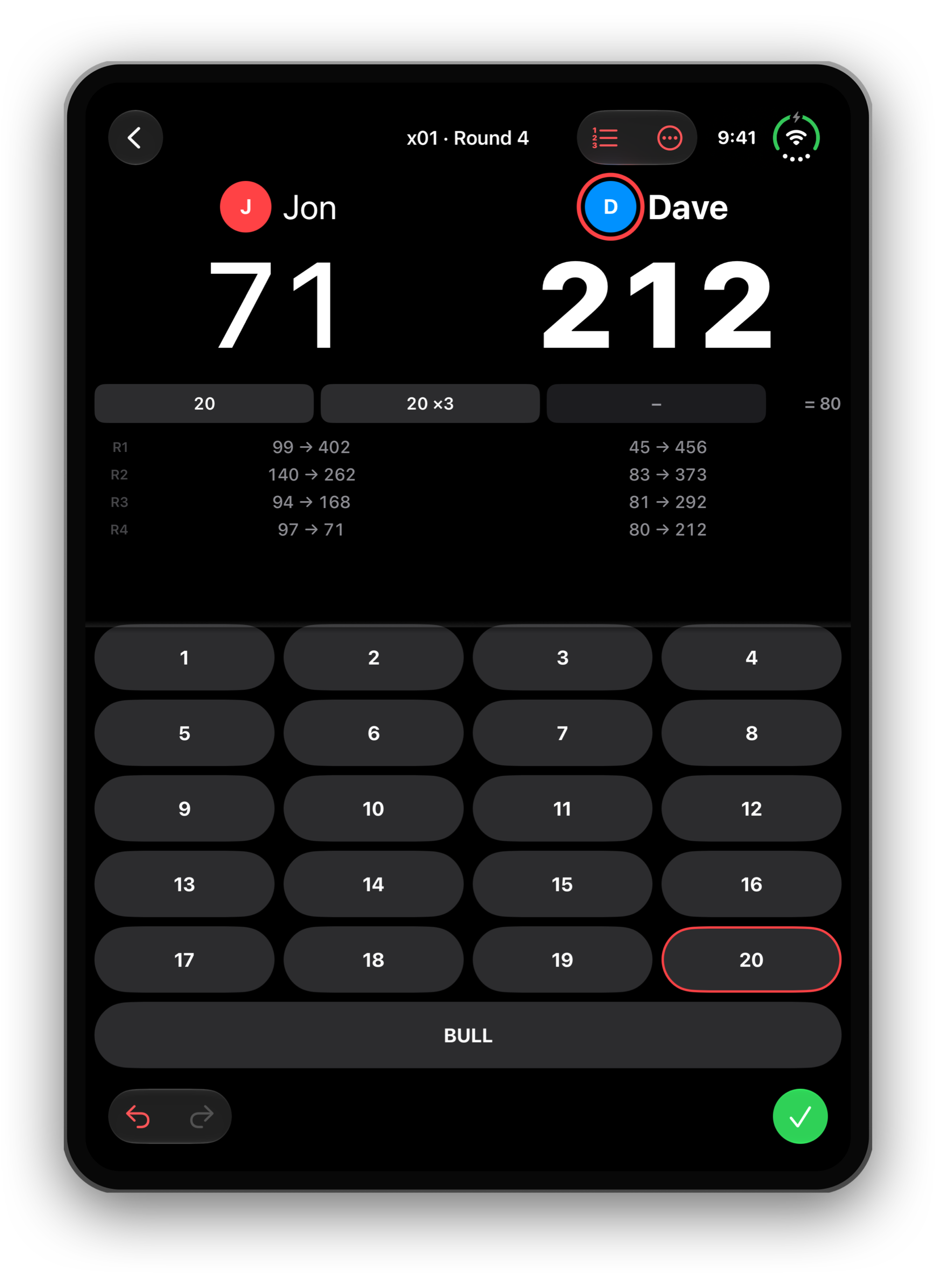 iPhone Duo open upright: a 501 game with every number key in reach.